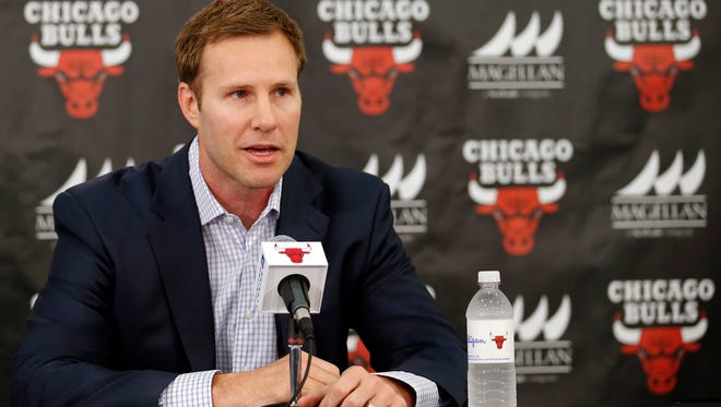 Jun 2, 2015; Chicago, IL, USA; New Chicago Bulls head coach Fred Hoiberg speaks during a press conference at Advocate Center. Mandatory Credit: Kamil Krzaczynski-USA TODAY Sports