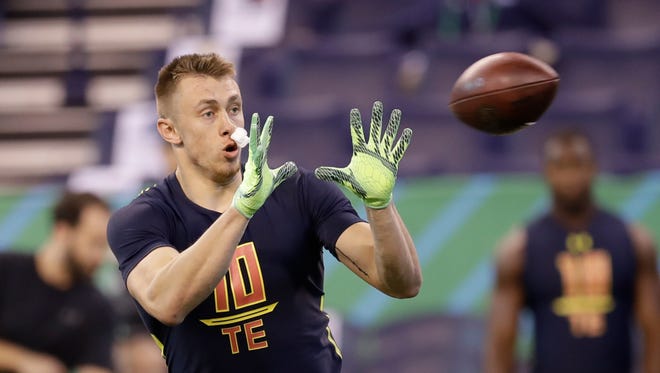 Iowa tight end George Kittle delivered strong performances at the NFL Scouting Combine (pictured) and at the Hawkeyes' Pro Day.