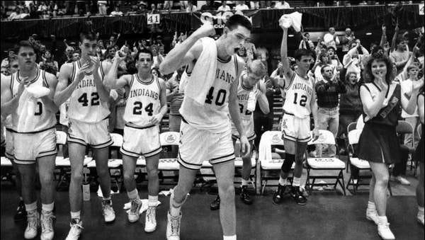Chris Street, No. 40, led the Indianola Indians during his high school career. A 1990 graduate, Street scored 1,478 points and had 823 rebounds and 182 assists.