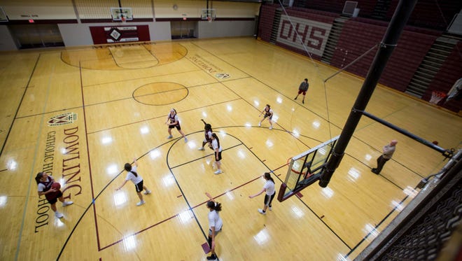 Dowling girl's basketball team practices Tuesday, Feb. 13, 2018. Caitlin Clark, a West Des Moines Dowling Catholic guard, is the nation's top-ranked sophomore, the subject of a recruiting battle between the country's top women's college programs and a member of the USA U16 national team.