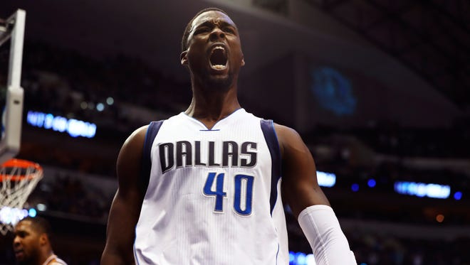 Dallas Mavericks forward Harrison Barnes (40) reacts during the game against the Utah Jazz at American Airlines Center.