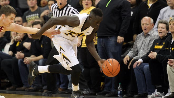 Iowa's Peter Jok steals the ball during the Hawkeyes' game against Indiana at Carver-Hawkeye Arena on Tuesday, March 1, 2016.