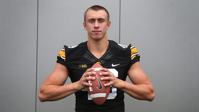 Iowa junior tight end George Kittle poses for a photo during the University of Iowa football team's media day on Saturday, Aug. 8, 2015, in Iowa City, Iowa.