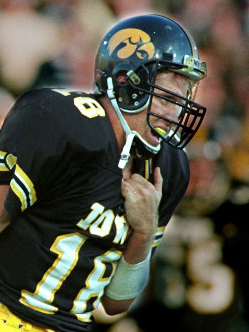 From 1998: Iowa quarterback Scott Mullen grimaces in pain after breaking his collarbone during the first half of Iowa's loss to Ohio State.