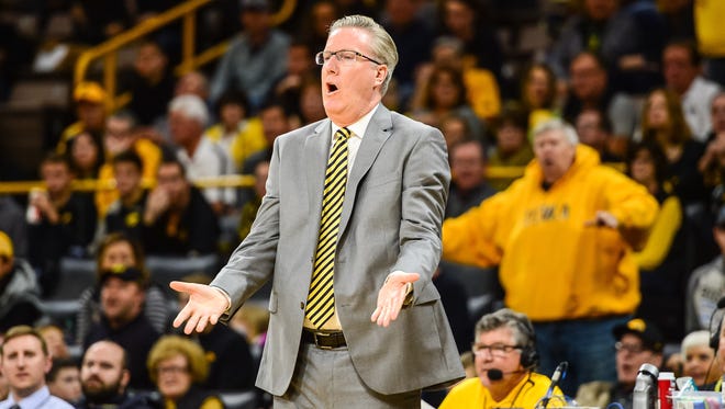 Iowa Hawkeyes head coach Fran McCaffery reacts during the second half against the Penn State Nittany Lions at Carver-Hawkeye Arena. Penn State won 77-73.