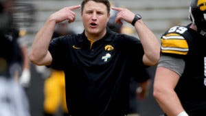 Brian Ferentz spent four seasons on staff with the New England Patriots before coming to work for his father. (Benjamin Roberts/Iowa City Press-Citizen & gt;
