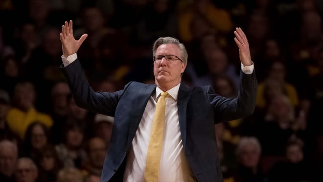 Feb 21, 2018; Minneapolis, MN, USA; Iowa HAwkeyes head coach Fran McCaffery reacts to a call in the second half against the Minnesota Gophers at Williams Arena. Mandatory Credit: Brad Rempel-USA TODAY Sports