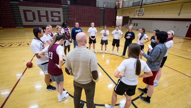 West Des Moines Dowling girl's basketball team end practice Tuesday, Feb. 13, 2018. Caitlin Clark, a West Des Moines Dowling Catholic guard, is the nation's top-ranked sophomore, the subject of a recruiting battle between the country's top women's college programs and a member of the USA U16 national team.