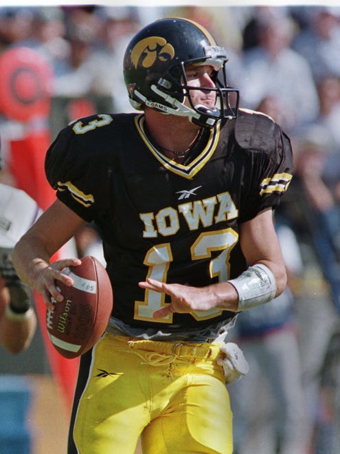 From 1998: Randy Reiners looks for receiver against Northwestern.