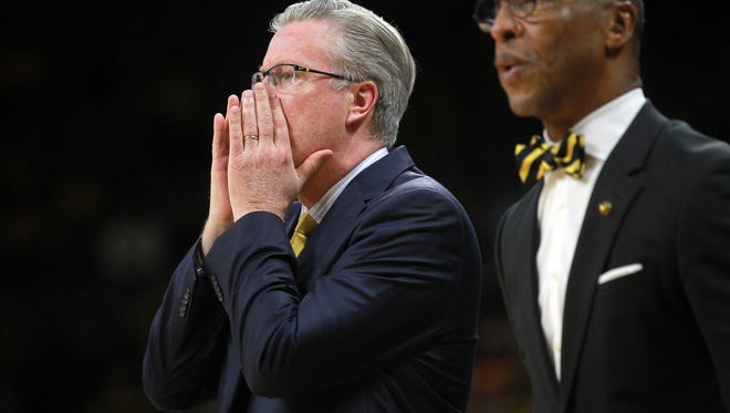 Iowa head coach Fran McCaffery calls to players during the Hawkeyes' game against Southern Utah at Carver-Hawkeye Arena on Tuesday, Dec. 19, 2017.