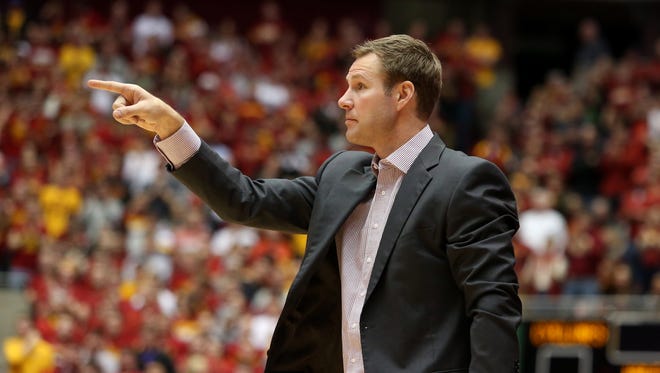 Iowa State head basketball coach Fred Hoiberg calls out a play against Baylor on Feb. 25, 2015, in Ames.