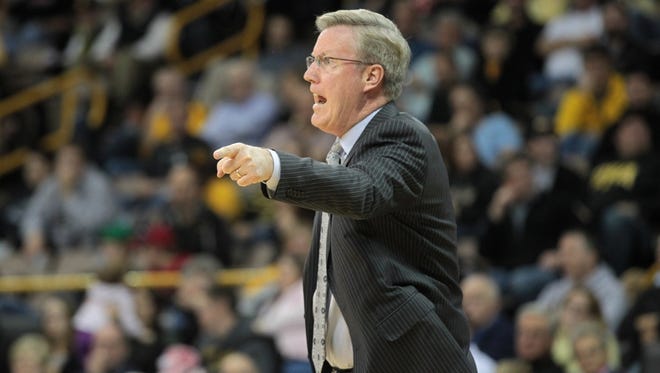 Iowa head coach Fran McCaffery reacts to a foul during the Hawkeyes' game against South Dakota at Carver-Hawkeye Arena on Tuesday, Dec. 4, 2012.