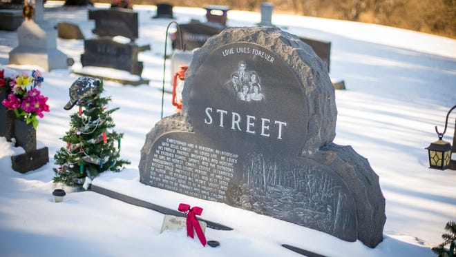 Chris Street's gravesite in Indianola, Iowa, Wednesday, Jan. 17, 2018.