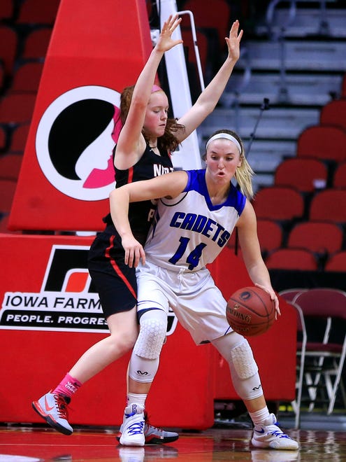 Shannon Pisney of Crestwood drives to the basket  during the 3A semifinal against North Polk Thursday, March 1, 2018.