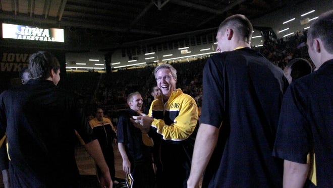 Head coach Fran Mccaffery is introduced during the Black and Gold Blowout on Friday night, October 19, 2012 at Carver-Hawkeye Arena.