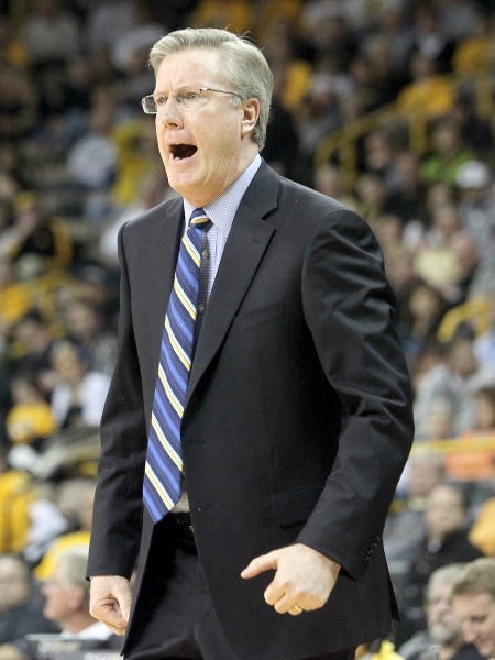 Iowa's head coach Fran McCaffery gets fired up during the Hawkeyes game against Purdue in Iowa CIty on Wednesday, February 27, 2013.