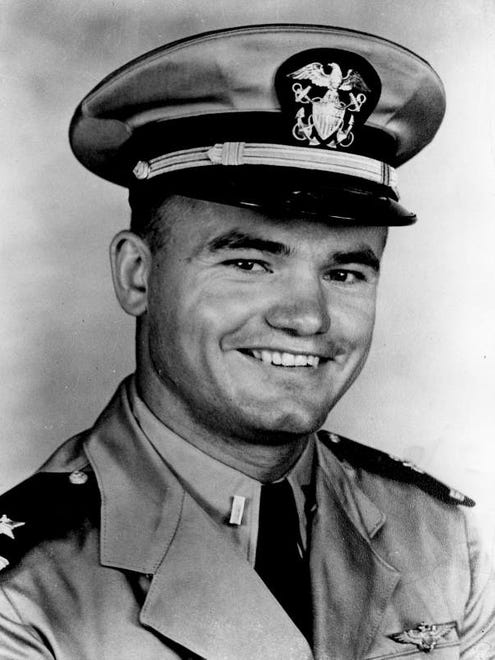 Nile Kinnick, shown in military uniform in this undated photo, was killed in 1943 when he crash landed his planed during a training session.