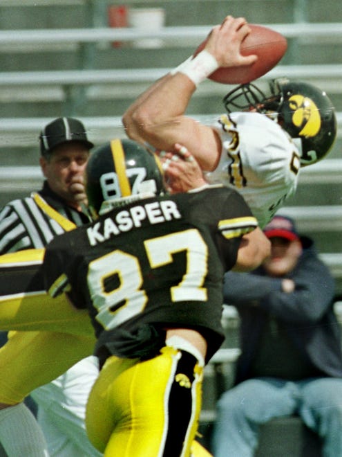 From 1998: Matt Stockdale intercepts a pass intended for Kevin Kasper during Iowa's spring football game.