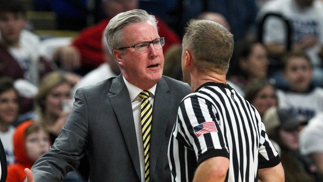 Iowa Hawkeyes head coach Fran McCaffery argues a call during the first half against the Penn State Nittany Lions at Bryce Jordan Center.