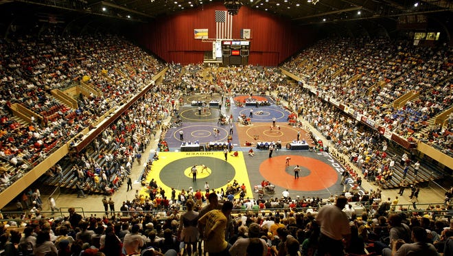 From 2005: This was the scene from the last Saturday of the last state wrestling tournament to be held at Veterans Memorial Auditorium in Des Moines.