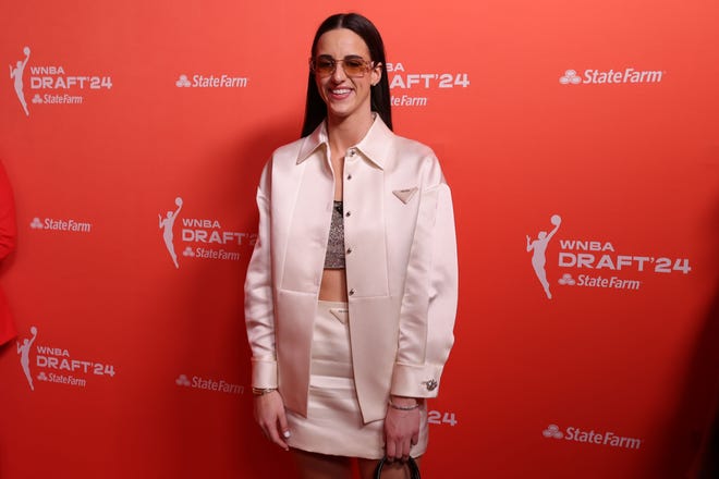 Apr 15, 2024; Brooklyn, NY, USA; Caitlin Clark before the 2024 WNBA Draft at Brooklyn Academy of Music. Mandatory Credit: Brad Penner-USA TODAY Sports