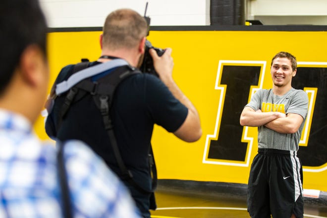 Iowa's Spencer Lee poses for a photo during Hawkeye wrestling media day on Monday, Nov. 5, 2018, inside the Dan Gable Wrestling Complex at Carver-Hawkeye Arena in Iowa City.