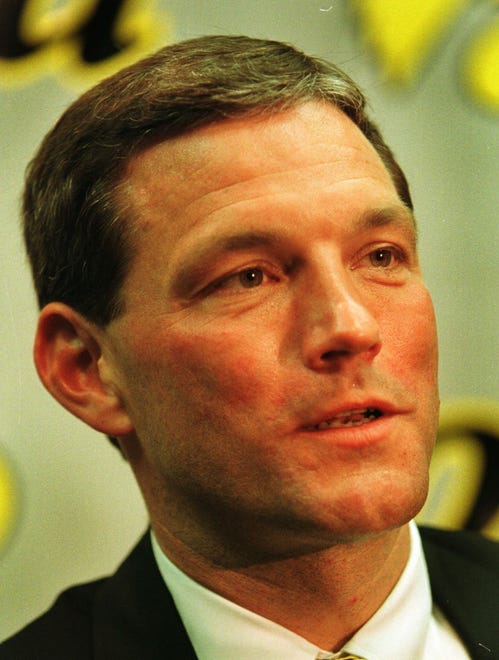 From 1998: New Iowa Hawkeyes head football coach Kirk Ferentz talks during a news conference announcing his appointment on Dec. 3, 1998.