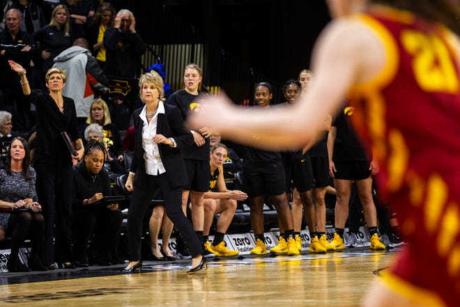 Iowa head coach Lisa Bluder watches as Iowa State inbounds the ball during a Cy-Hawk series NCAA women's basketball game on Wednesday, Dec. 5, 2018, at Carver-Hawkeye Arena in Iowa City.