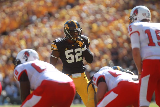 Quinton Alston  waits for a snap during the Hawkeyes' game against Ball State at Kinnick Stadium on Sept. 6. 2014.