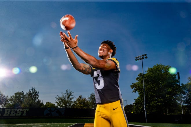 Tyrone Tracy, Jr. stands for a photo during Hawkeye football media day Friday, Aug. 9, 2019.