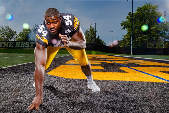Daviyon Nixon stands for a photo during Hawkeye football media day Friday, Aug. 9, 2019.
