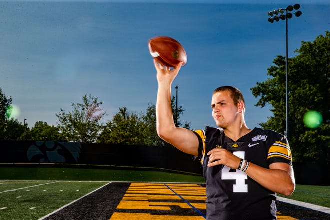 Nate	Stanley stands for a photo during Hawkeye football media day Friday, Aug. 9, 2019.