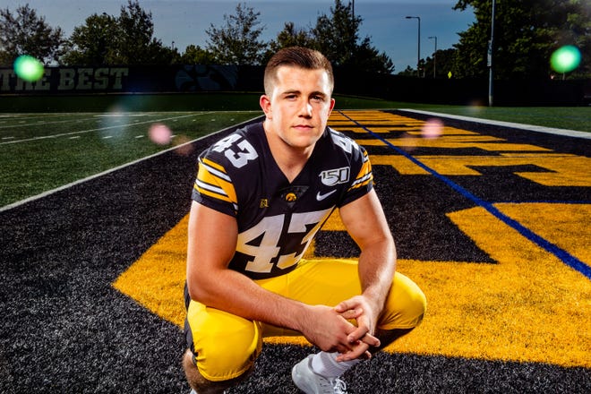 Dillon Doyle stands for a photo during Hawkeye football media day Friday, Aug. 9, 2019.