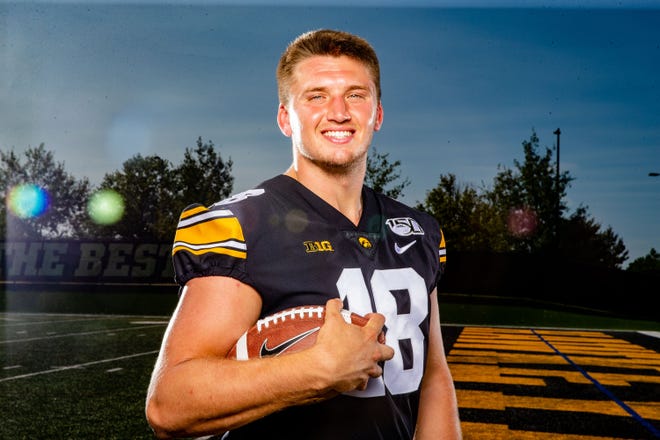 Drew Cook stands for a photo during Hawkeye football media day Friday, Aug. 9, 2019.