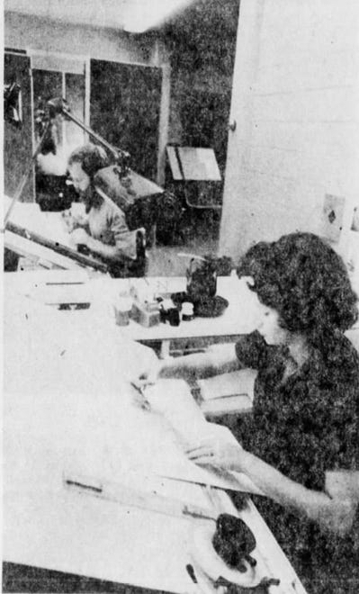From 1977: Carrie Thrall, of Coralville, prepares copy in the ACT publication department.