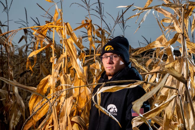 Spencer Lee stands for a photo during Iowa Wrestling media day at Kroul Farms in Mount Vernon Wednesday, Oct. 30, 2019.
