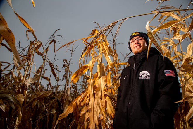Spencer Lee stands for a photo during Iowa Wrestling media day at Kroul Farms in Mount Vernon Wednesday, Oct. 30, 2019.