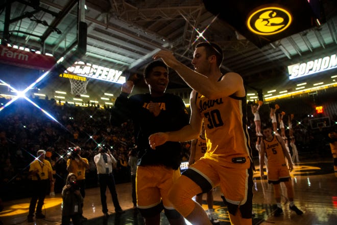 Iowa guard Connor McCaffery (30) is introduced during a NCAA non-conference men's basketball game, Monday, Nov., 11, 2019, at Carver-Hawkeye Arena in Iowa City, Iowa.