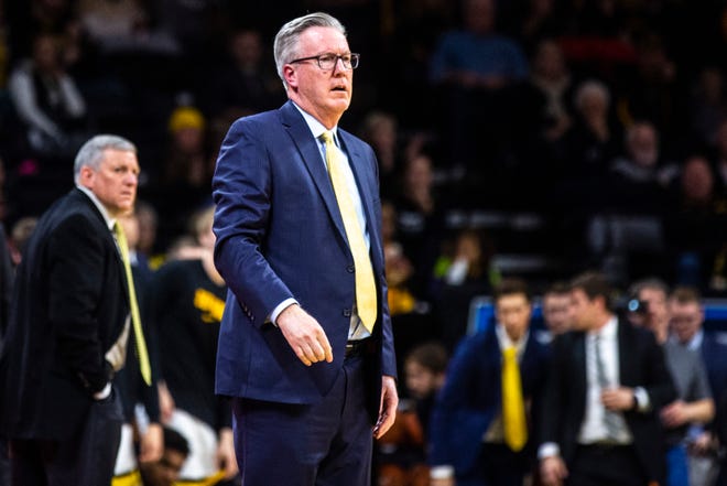 Iowa head coach Fran McCaffery reacts to a call during a NCAA Big Ten Conference men's basketball game, Monday, Dec. 9, 2019, at Carver-Hawkeye Arena in Iowa City, Iowa.
