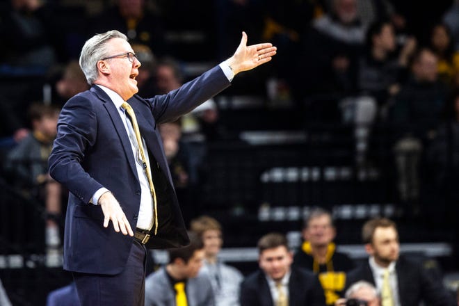 Iowa head coach Fran McCaffery reacts to a call during a NCAA college Big Ten Conference men's basketball game, Friday, Jan. 10, 2020, at Carver-Hawkeye Arena in Iowa City, Iowa.