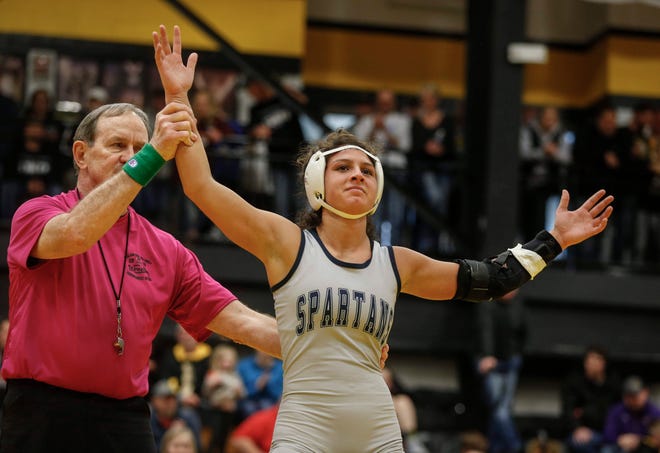Pleasant Valley's Chloe Clemons won a state title at 120 pounds during the 2020 Iowa girls state wrestling tournament on Saturday, Jan. 25, 2020, at Waverly-Shell Rock High School.
