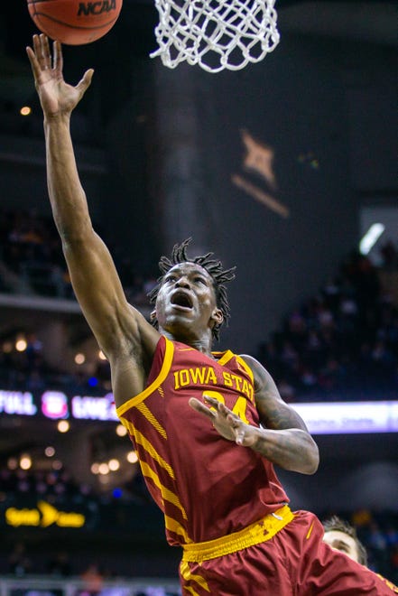 Iowa State Cyclones guard Terrence Lewis (24) shoots against the Oklahoma State Cowboys during the first half at Sprint Center on March 11, 2020.
