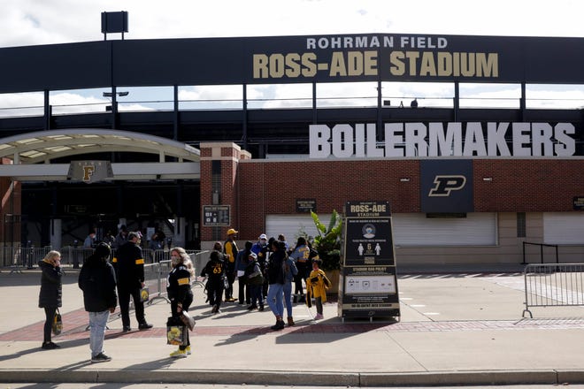 Spectators walk around outside Ross-Ade Stadium before the Purdue Boilermakers take on the Iowa Hawkeyes in the Big10 season opener, Saturday, Oct. 24, 2020 in West Lafayette.

Pfoot Features