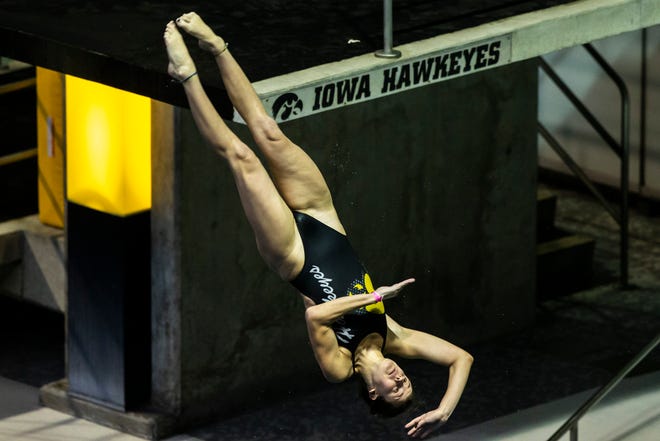 Iowa diver Sarah Ballard competes during a NCAA Big Ten Conference swimming and diving meet, Saturday, Jan. 16, 2021, at the Campus Recreation and Wellness Center on the University of Iowa campus in Iowa City, Iowa.