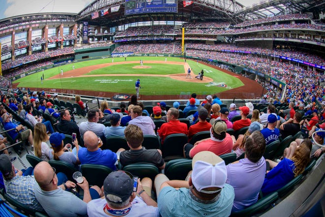 A view of the fans and the stands during the second inning of the Blue Jays-Rangers game.