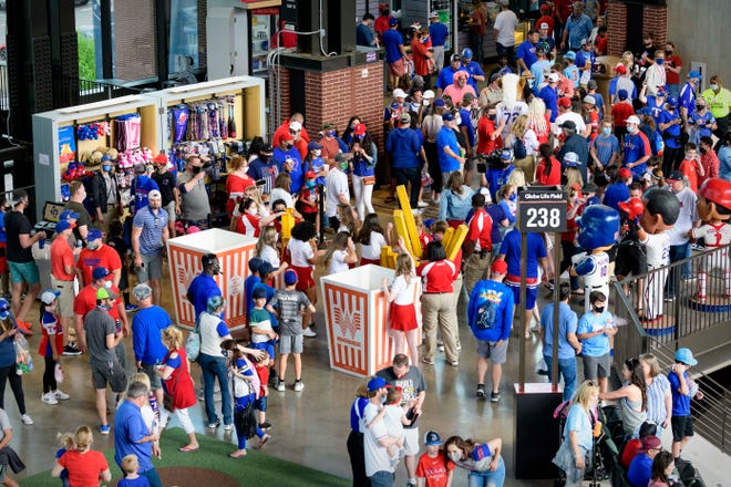 A view of the fans on the concourse during the game between the Rangers and Blue Jays at Globe Life Field.